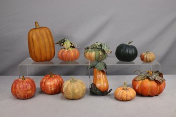Group Lot Of 11 Colorful Autumn Pumpkin, Squash, And Gourd Figurines
