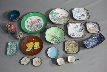 Group Lot Of Vintage Chinese Enamel Small Plates