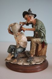 Vintage Grandfather And Grandchild Porcelain Figurine Haircut Scene