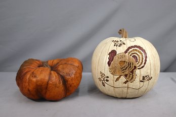2 Hand-Painted Salem Collection Autumn & Thanksgiving Resin Pumpkinfigurines
