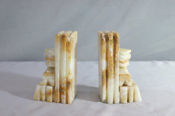 Pair Of Carved Onyx Aztec Mini Me Figural Bookends