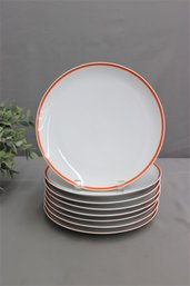 Set Of 8 Vintage Red Stripe Rim Dinner Plates Thomas Germany