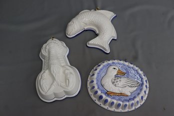 Group Lot Of 3 Culinary Molds - Lobster, Duck, And Fish