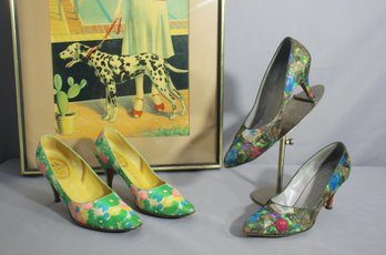 Pair Of Vintage Delman Shoes- Multi Color And Floral  Size 7