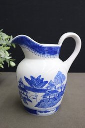 Chinese Blue Willow Canton Style Porcelain Pitcher