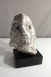 Abstract Sculpture With Three Carved Faces - Marble On Black Base