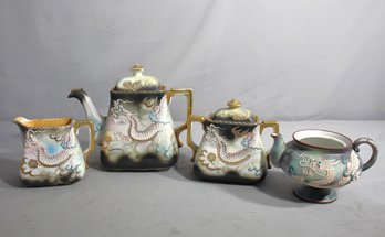 Mystical Eastern Elegance: Porcelain Dragon Motif Tea Set-Nippon