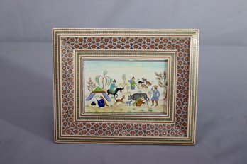 Vintage Multiple Mini Mosaic Frame With Persian Miniature Painting On Celluloid/Resin Panel