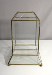 Vintage Glass Display Case With Brass Frame, Crack On Top Panel