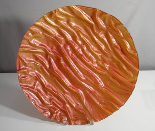 Gilded Glass Plate With Painted Bottom, Red And Copper Floral Pattern