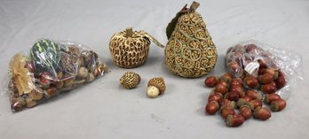 Group Lot Of Decorative Nuts, Gourds, And Fruits