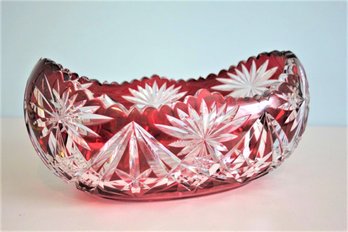 Bohemian Ruby Red Cut To Clear Cut Glass Floral Center Bowl