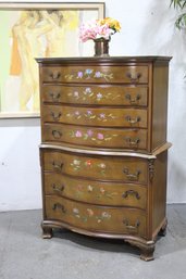 Four-over-Three Double Chest Of Drawers Highboy With Hand-painted Stenciled Flower Drawer Fronts
