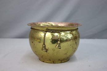 Decorative Patinated Brass-tone Cauldron Planter