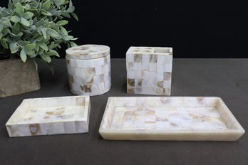 Mother Of Pearl Shell Mosaic Decorated Four Piece Desk Set