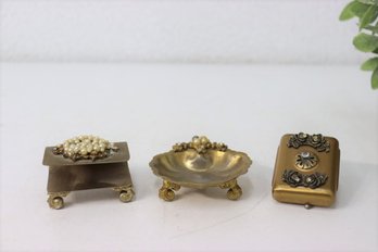 Three Vintage Brass Miniatures Including Light By  Gold Tone Inc.