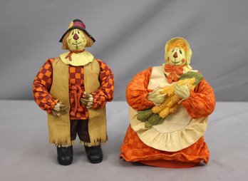 Vintage Celebrations By Silvestri Thanksgiving Scarecrow Husband And Wife Figurines