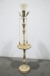 Vintage Torchiere Floor Lamp With Dual Lighting And Table Stand