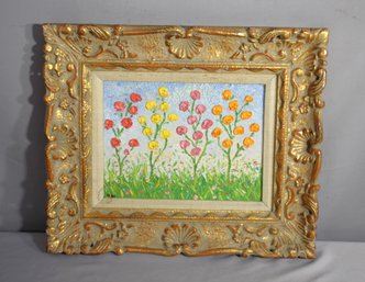 'Flourishing Tulip Garden  Original Oil Painting In Ornate Gilded Frame