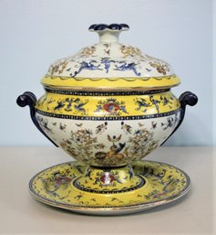 Yellow & White  TUREEN WITH LID AND TRAY