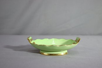Vintage Carlton Ware Pistachio Green And Luster Gold Oval Ruffle Dish