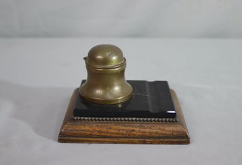 Vintage Brass And Marble Inkwell
