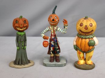 Trio Of 'They're More Scared Of Us Than We Are Of Them' Pumpkin Head Halloween Figurines