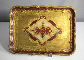 Vintage Hand-Painted Italian Florentine Wooden Tray - 14.5' X 10.5'