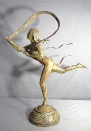 Art Nouveau Female Ribbon Dancer Statue, 34' Height--metal