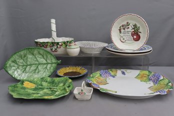 Group Lot Of Varied Fruit And Vegetable China Servers,  Baskets And Bowls