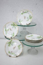 Set Of 8 Antique Limoges Dessert Plates. Hand-Painted Florals.