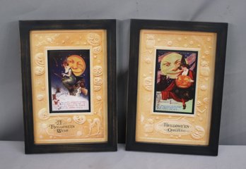 Two Framed Bethany Lowe Designed Vintagey Halloween Graphic Cards
