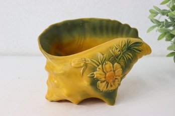 Roseville Pottery 436 Yellow Green Peony Conch Shell