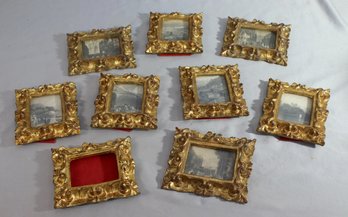 Group Lot Of 9 Small Baroque-style Ornate Gilt Frames - 8 With Black & White Images