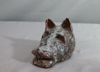 Vintage Primitive Style Glazed Terra Cotta Wolf's Head