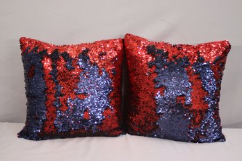 Pair Of Sequins Reversible Red Black Shiny Pillows