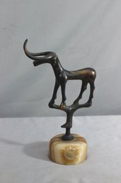 Vintage Bronze Bull Statue Abstract Sculptural Figurine On Onyx Stand