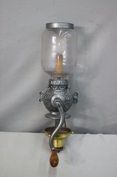 Antique Arcade Crystal Wall Mount Coffee Grinder Retrofitted As Wall Sconce Light