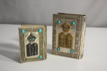 Two Jewish Prayer Book Siddur Avodat Israel Silver Tone Metal Turquoise