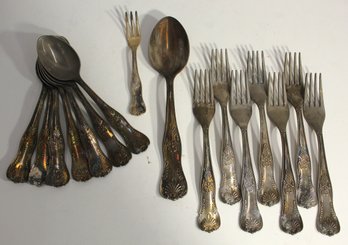 Antique Silver-Plated Flatware Set  Ornately Engraved Forks And Spoons-partial