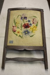 Vintage Floral Needlepoint Fire Screen
