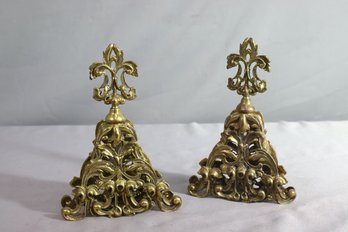 A Pair Of Ornate Vintage Tessellated Filigree Brass-tone Perfume Bottles