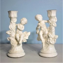 Cherub Angel Candlestick Holder Pair Holland Mold From The 60s