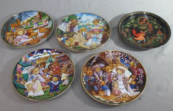 4 Franklin Mint Carol Lawson Teddy Bear Series Plates & 1 Tsarevich And The Firebird Plate