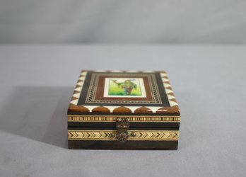 Iberian Marquetry Box With Inlaid Decoration & Deck Of Spanish Playing Cards