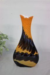 Large Italian Art Glass Vase -Orange ,yellow, Blue, Brown