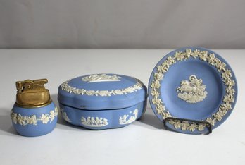 Vintage Wedgwood Jasperware Collection - Lighter, Trinket Box, And Small Plate