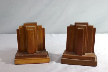 Vintage Wooden Zigurat Formation Bookends