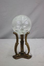 Vintage Art Deco Style Blown Bullicante Glass Ball On Brass Tripod Stand