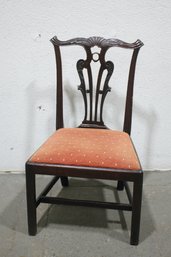 Single Mahogany Chippendale Dining Chair With Upholstered Seat